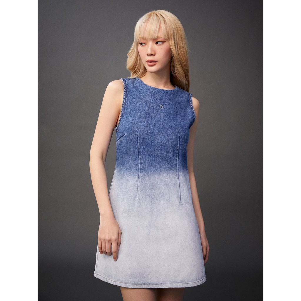 [Pomelo] มินิเดรสยีนส์แขนกุดโทน Ombre / Ombre Halter Sleeveless Denim Mini Dress