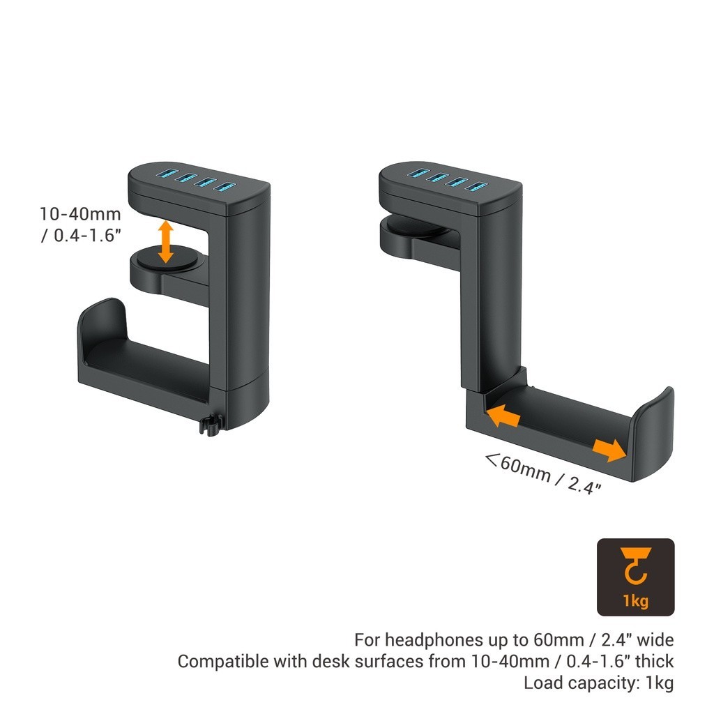 (ส่งจากไทย) Kiwifotos Headset Hook ที่แขวนหูฟัง ที่วางหูฟัง พร้อม USB 3.0 สำหรับติดมุมจอ ขอบโต๊ะ ราคา ถูกที่สุด ดีลบีเคเค แกลเลอรีภาพที่ 9