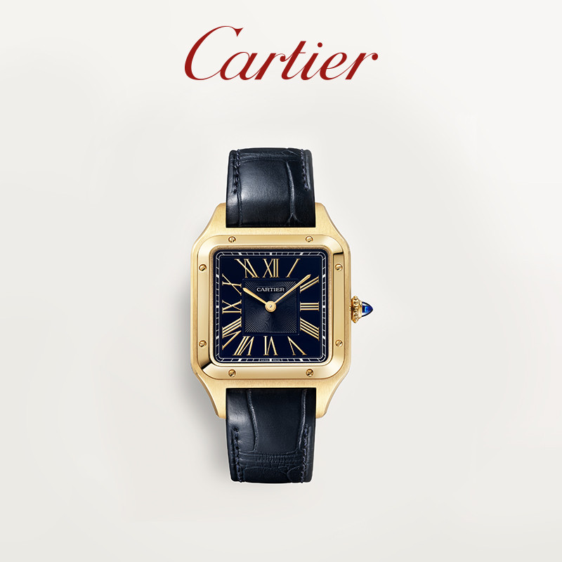 Cartier Cartier นาฬิกา Santos-Dumont อย่างเป็นทางการ นาฬิกาสายหนังจระเข้สีทอง