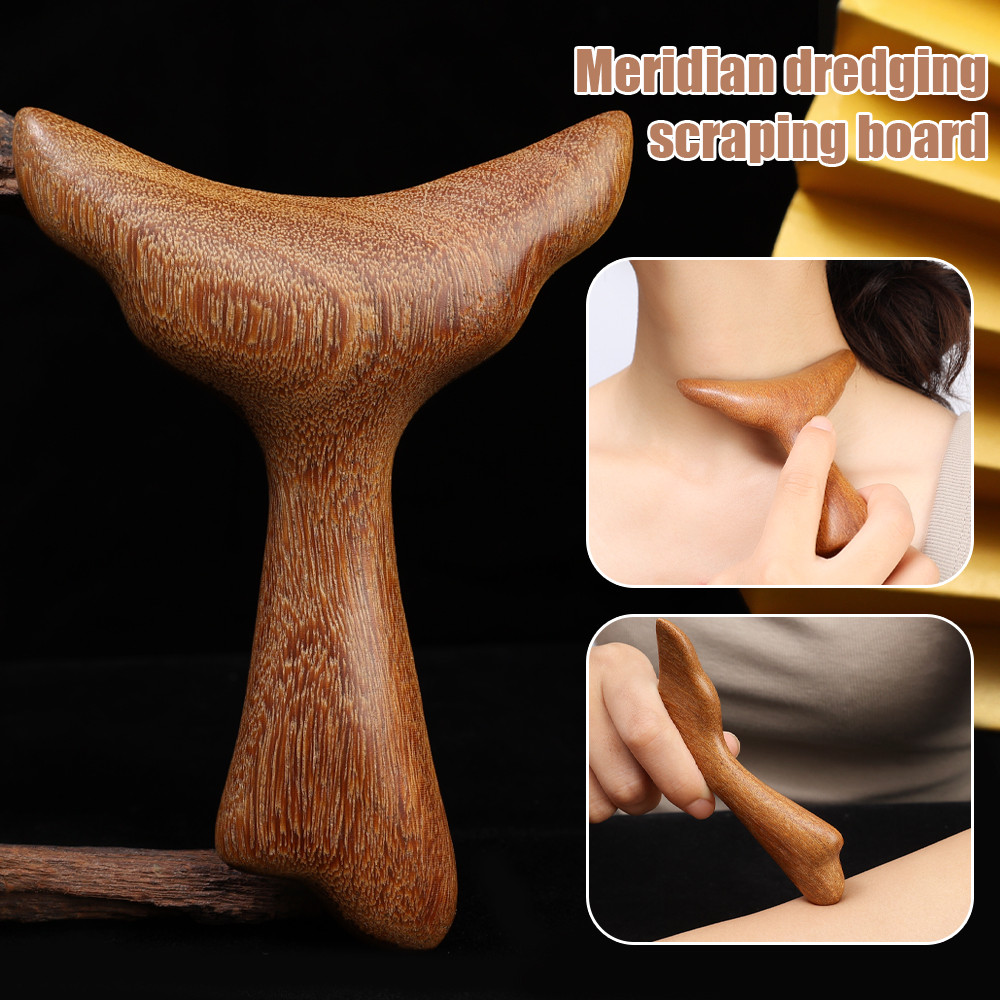 มือถือ Fishtail Scraping Board - คอ Meridians Gua Sha Stick - Beauty Care Supplies - Anti-Static Head Massager - Double-Head ไม้จันทน์นวดหวี