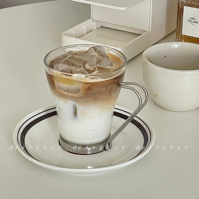 เกาหลีเกาหลีอินบล็อกเกอร์สไตล์เดียวกันโลหะจับถ้วยกาแฟอิตาเลี่ยนเอสเปรสโซถ้วยถ้วยกาแฟโปร่งใสretro NicheอิตาลีOukสไตล์เดียวกัน