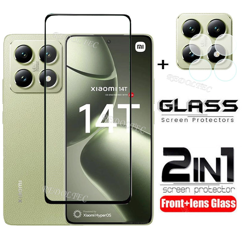 Xiaomi Mi 14T 14T Pro ฟิล์มกระจกนิรภัย 2 in 1 ป้องกันหน้าจอ + เลนส์คลุมทั้งหมด กาวเต็ม