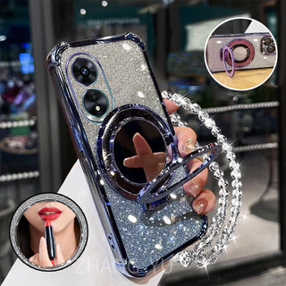 กันกระแทกเคสสําหรับ OPPO A58 A78 4G 5G เคสโทรศัพท์ 3D ที่วางกระจกแต่งหน้าสร้อยข้อมือใหม่ softcase