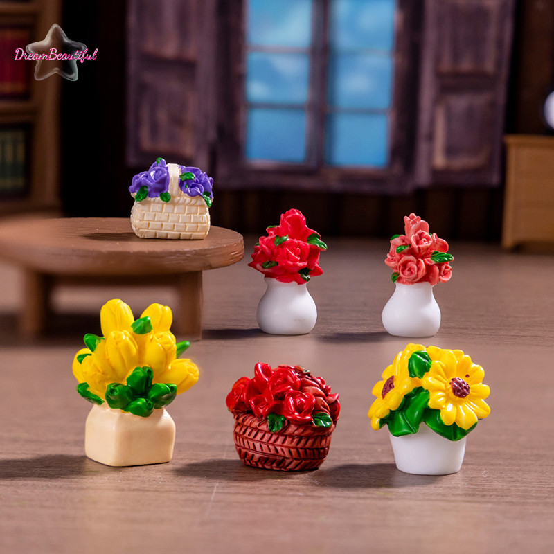 <DBFl> 1pc เดสก์ท็อปรถตกแต่ง 1/12 ตุ๊กตา Mi พืช Rose ทิวลิปดอกไม้หม้อเฟอร์นิเจอร์รุ่นตกแต่งบ้าน DIY อุปกรณ์เสริมใหม่