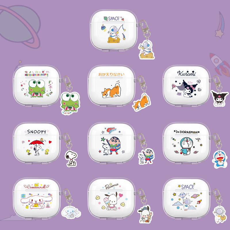 น่ารักการ์ตูนสุนัขนุ่มเกาหลีสําหรับ AirPods 4 TPU โปร่งใสพร้อมจี้หูฟังปลอก AirPod 4 กรณี AirPods4 ฝาครอบ