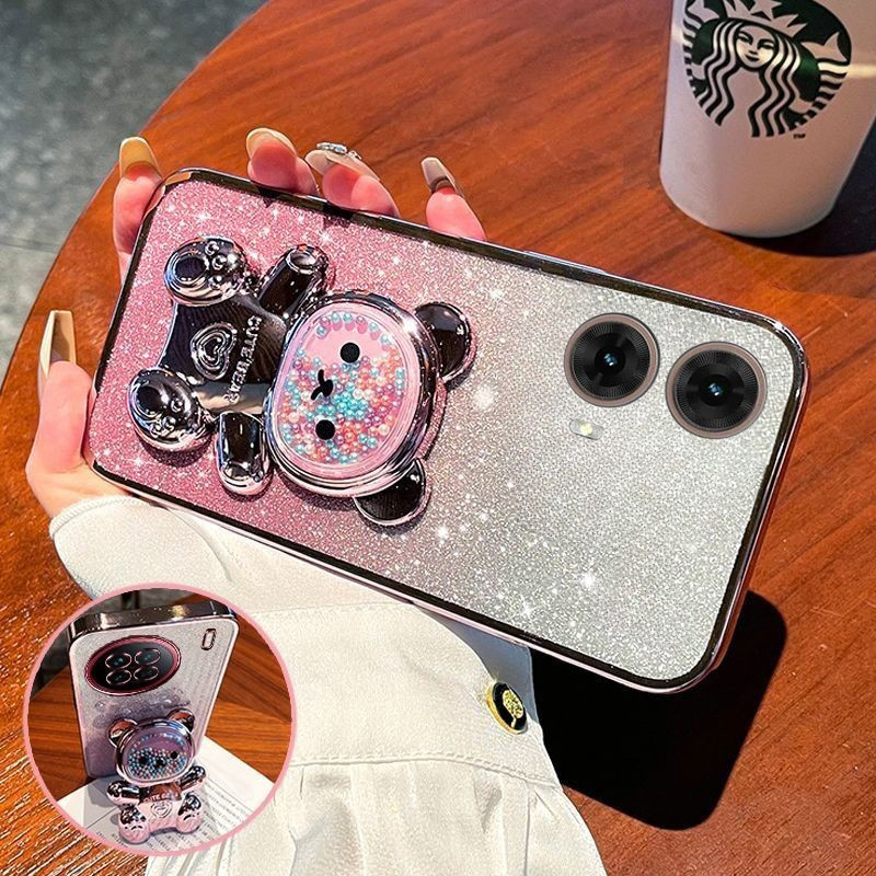 สําหรับ Moto G85 G60 G40 Fusion G34 G32 G24 G45 G04S G04 G14 E14 กรณีไล่ระดับสี 3D หมีพับขาตั้งวงเล็