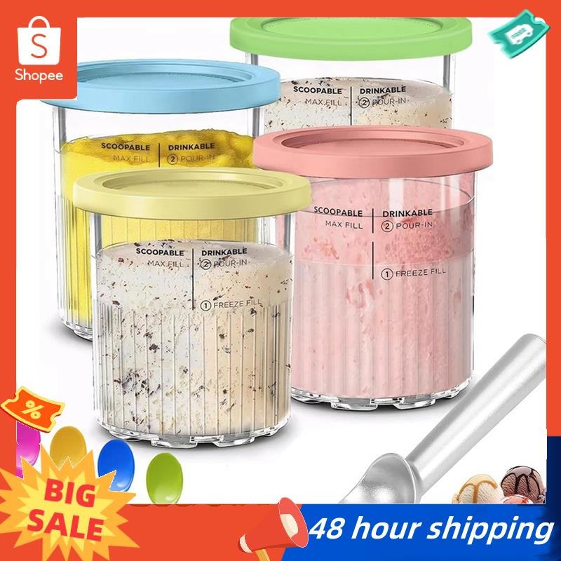 พร้อมสต็อก ภาชนะไอศกรีมสําหรับ Ninja Creami Pints และฝาปิด 24oz ถ้วย Creami Deluxe NC501 NC500 Serie