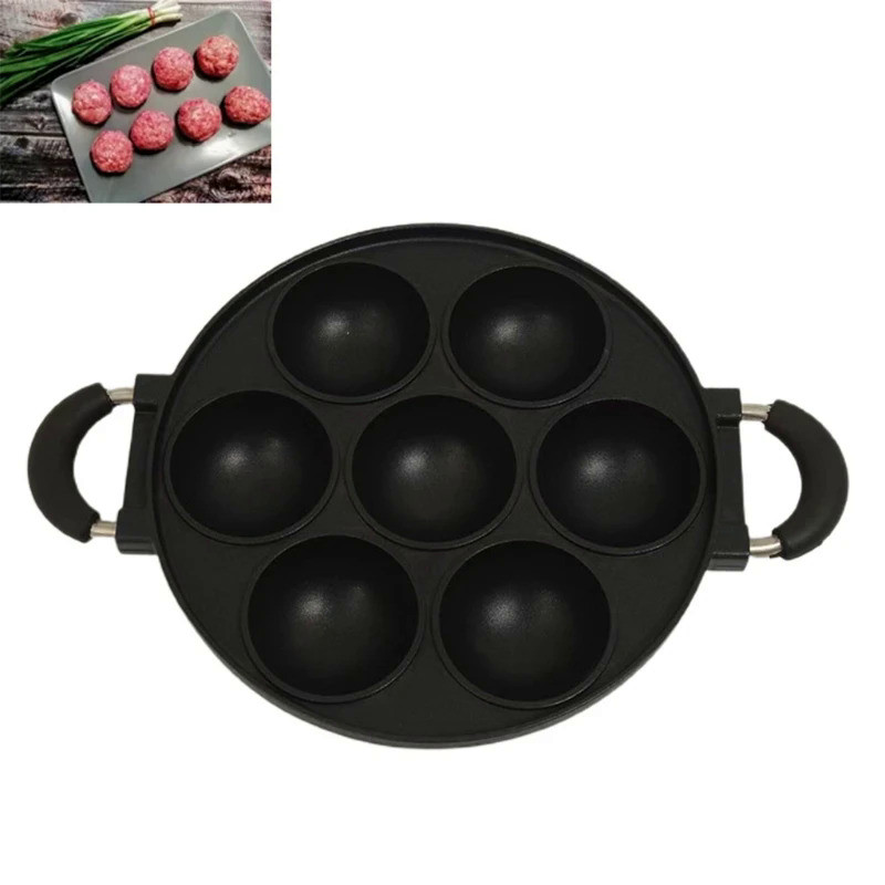 7-Hole Cake Cooking Pan Cast Aluminum Omelette Pan Non-Stick Cooking Pot Breakfast Egg Cooking Pie M