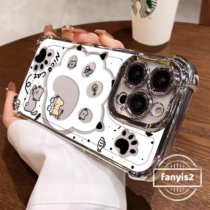 SAMSUNG สําหรับsamsung A55 A15 A05S A54 A34 A12 A13 A14 A50 A32 A25 A24 A23 A51 A52 A53 A50 A22 A03 ปลอกน่ารักการ์ตูนแมวเคสโทรศัพท์ชุบโปร่งใสสี่มุมAntiฤดูใบไม้ร่วงถุงลมนิรภัย