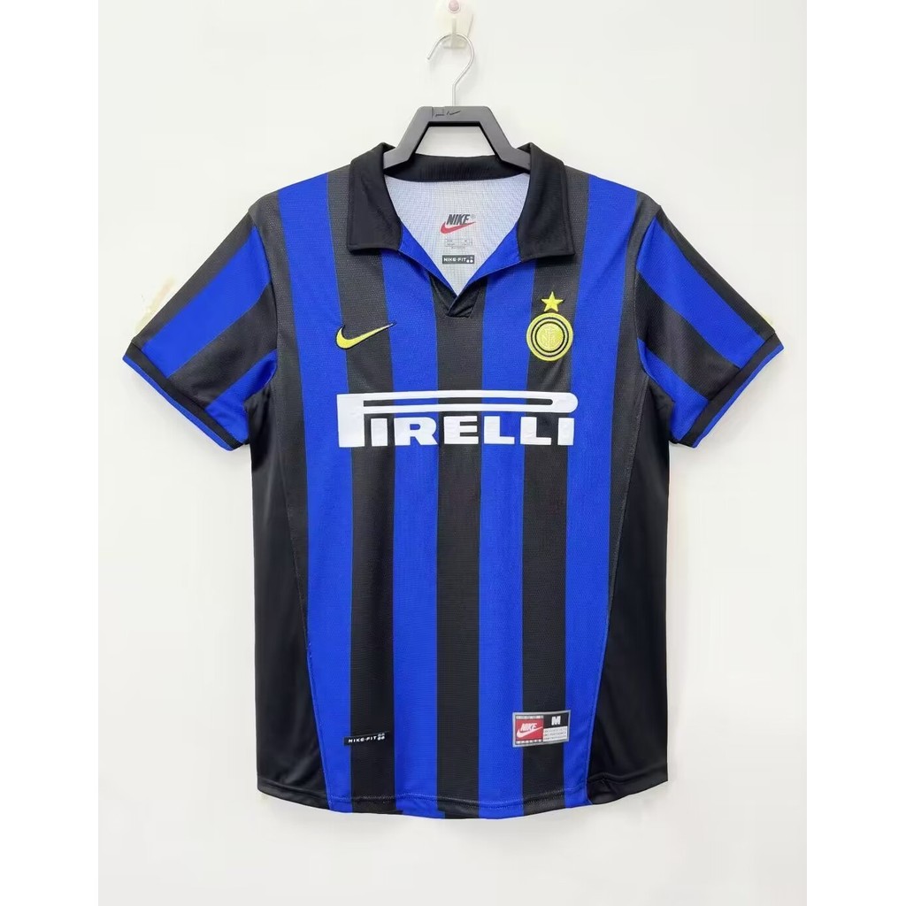 1998-99 Inter Milan เสื้อยืดแขนสั้นฟุตบอลย้อนยุคเหย้า