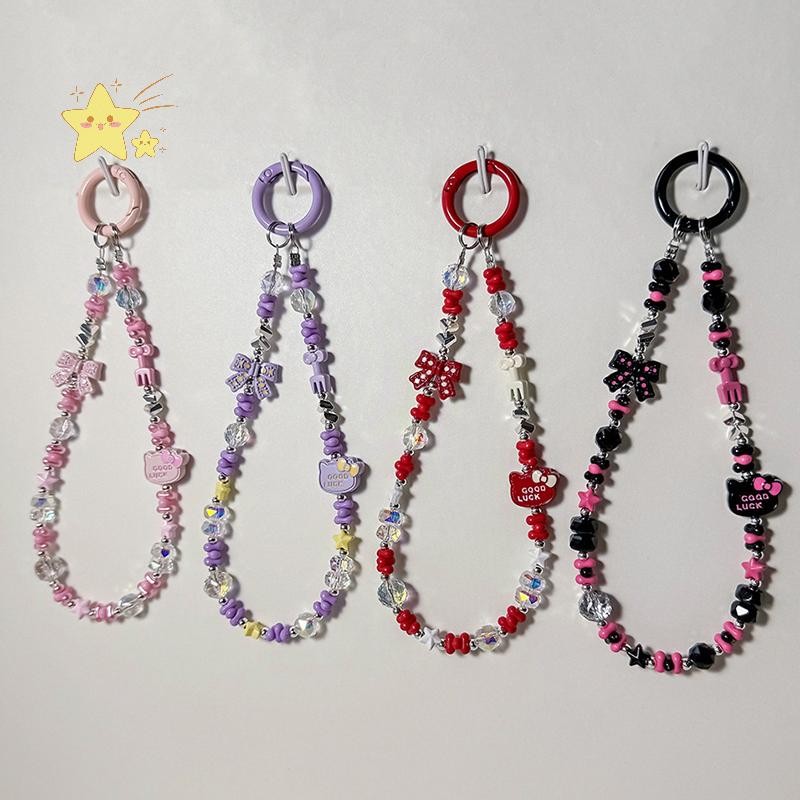 [JBTH] การ์ตูนน่ารัก Kt Cat Beaded Phone Chain Universal โทรศัพท์มือถือสายรัดข้อมือสั้นหวานอเนกประสงค์โทรศัพท์มือถือ Anti Loss Lanyard [JB]