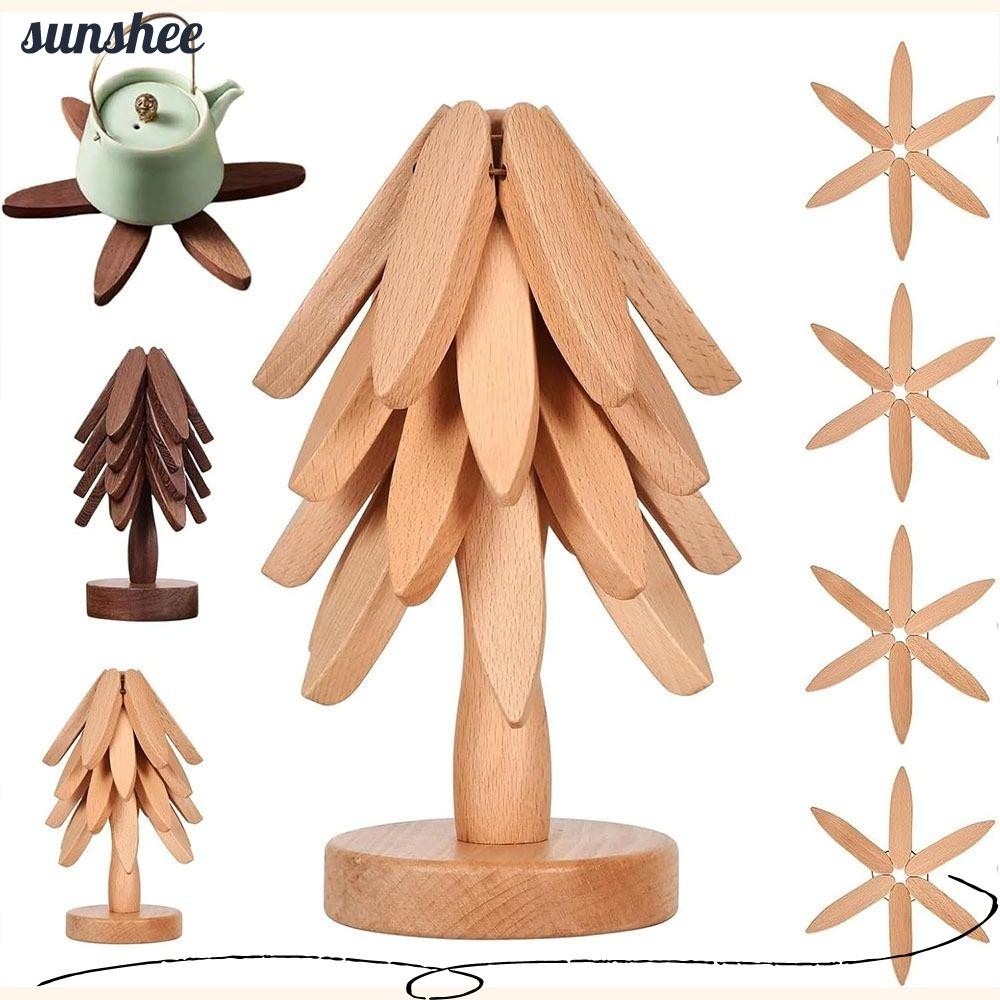 Sunshee 3/4PCS Tree Design Coaster, Anti Scalding ความร้อนในครัวเรือนเครื่องประดับขาตั้ง Tree Design Coaster, ไม้ Placemats ทน Coaster รูปร่างต้นไม้ความร้อนฉนวน Mat