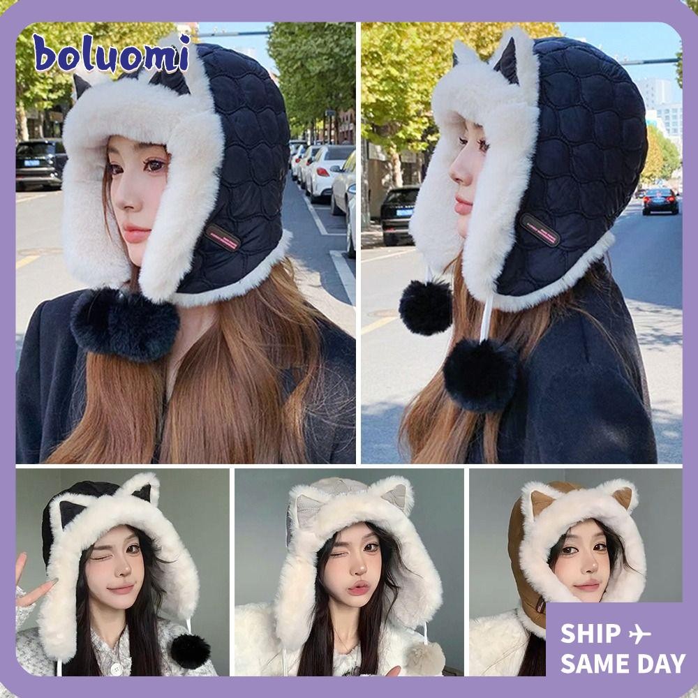 Bolumi Bomber หมวก,หนา Plush ฤดูหนาวหมวก,กลางแจ้งป้องกันหู Warm Windproof Earflap Bonnet สําหรับผู้ชายผู้หญิง