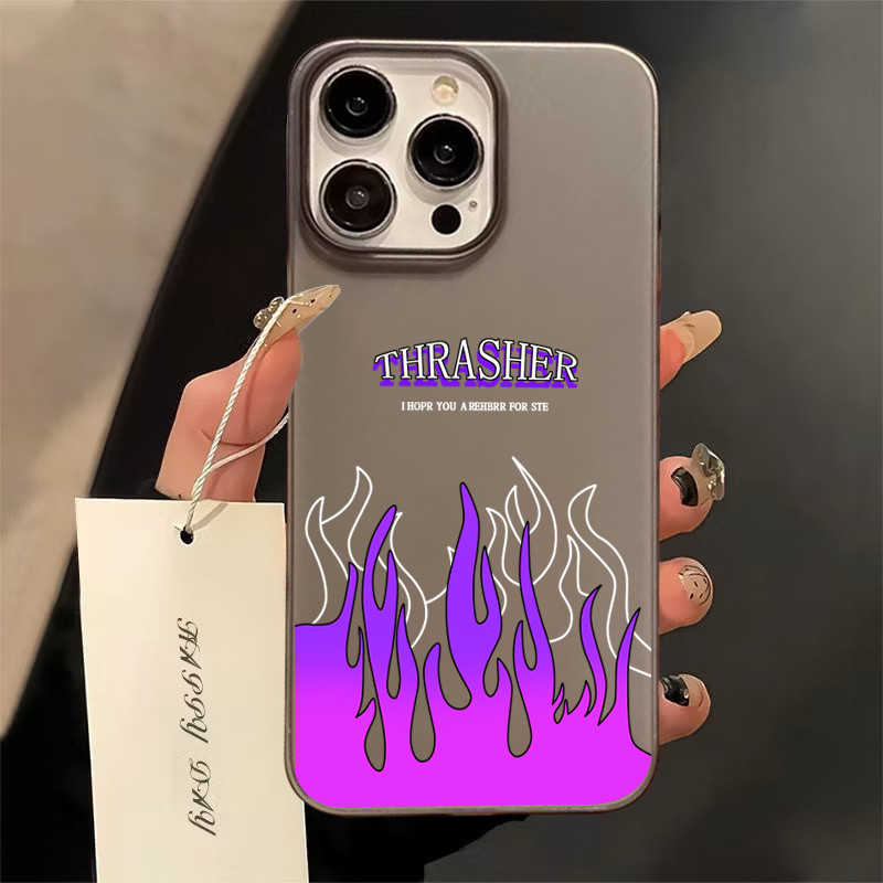 ฝาครอบโทรศัพท์นุ่มเปลวไฟสีม่วงFor iPhone 11 13 15 เคส ไอโฟน12 14 ProMax 7 8Plus X XR XSMaxกันกระแทก ส่งจ
