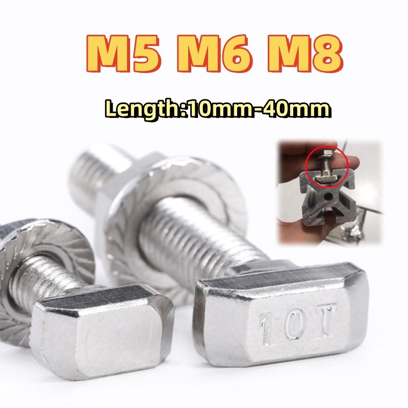 M5 M6 M8 มาตรฐานยุโรป T Bolt และหกเหลี่ยมหน้าแปลนถั่ว Bolt Sleeve Assembly ออกแบบเป็นพิเศษสําหรับโปรไฟล์อลูมิเนียมชุบนิกเกิล