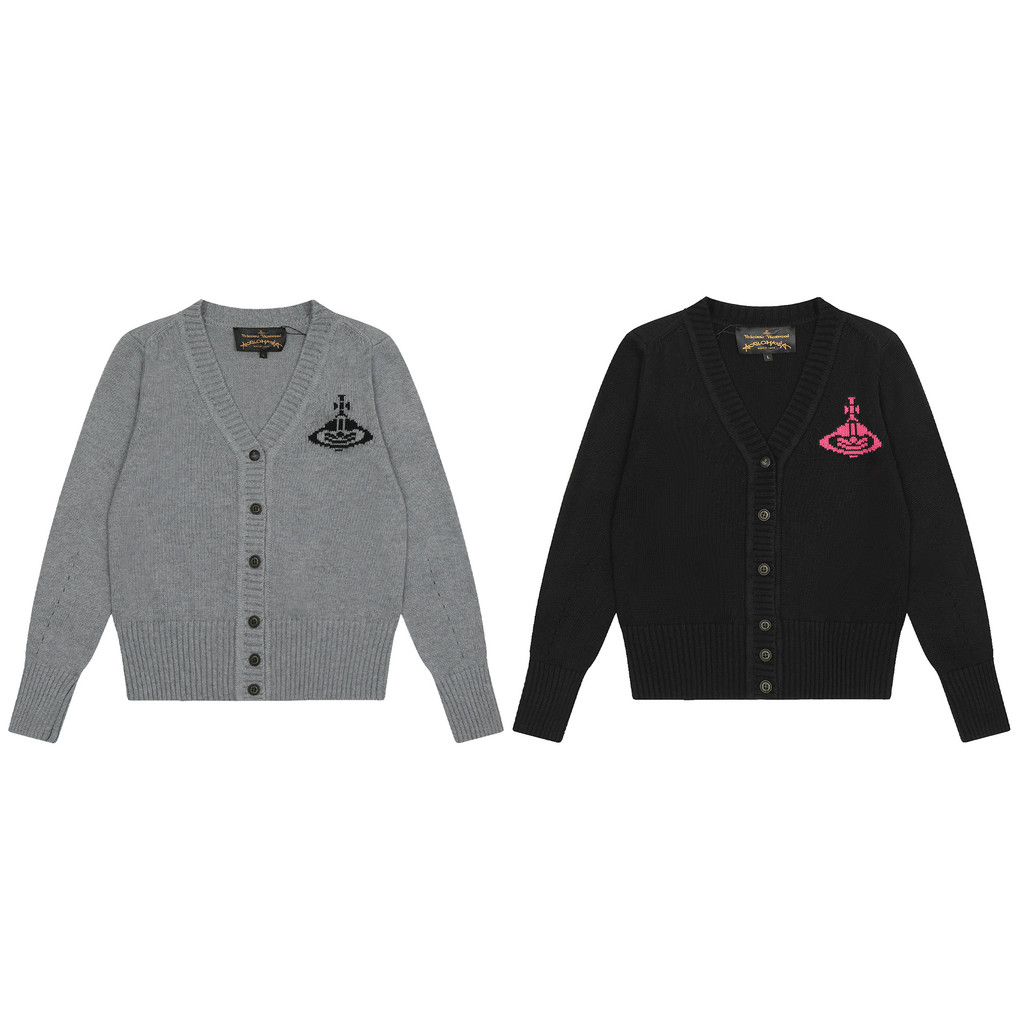 vivienne westwood Queen Mother Vivian Saturn Embroidered WoolVCollar Cardigan Knitted Sweater Coat