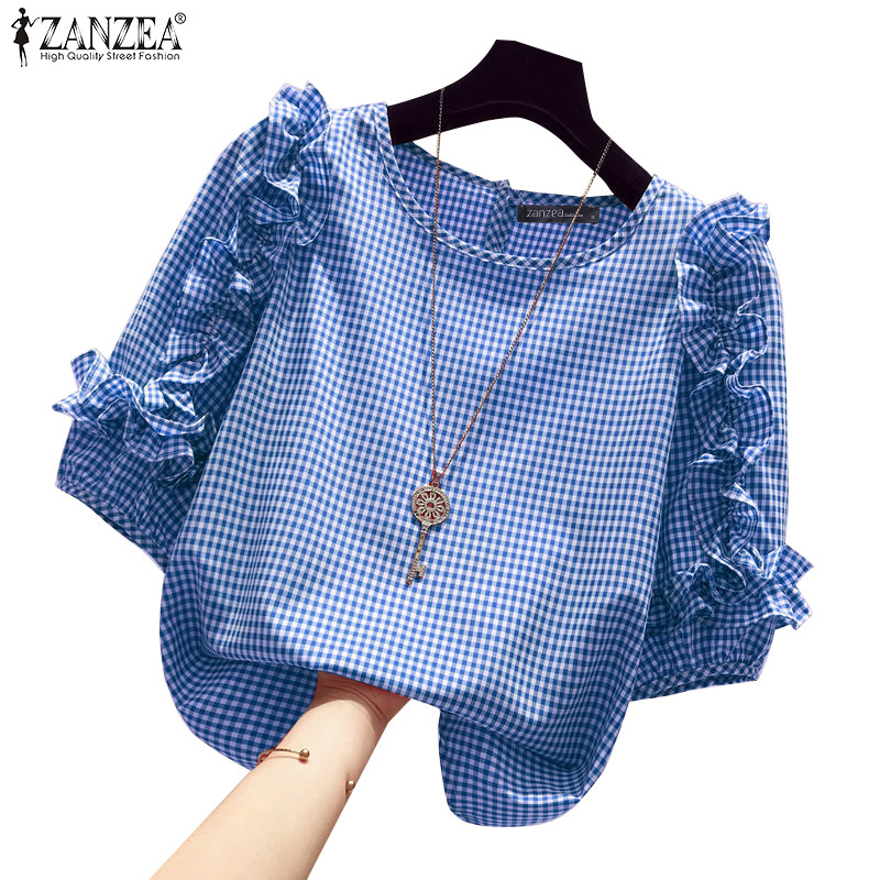Zanzea เสื้อเบลาส์คอกลมแขนสั้นลําลองเกาหลีสําหรับผู้หญิง