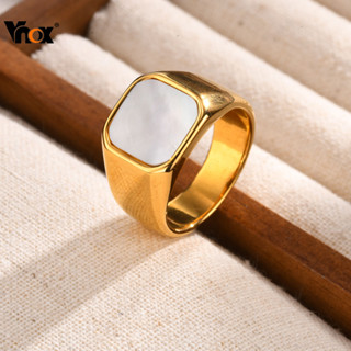 Vnox Shell Signet แหวนผู้หญิง,18k Gold สีแหวนสแตนเลส,ของขวัญ…