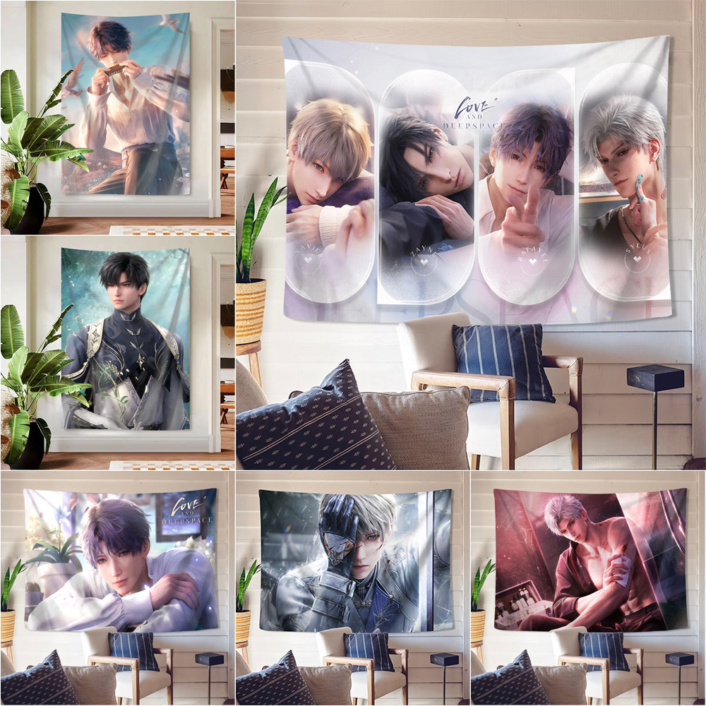Love and Deepspace Wall Tapestry พร้อมคลิปโพลีเอสเตอร์ Tapestries ห้องนอนแขวนผนัง