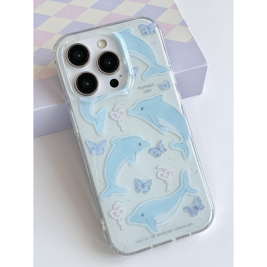 Dolphin และผีเสื้อ imd เหมาะสําหรับ 15promax เคสโทรศัพท์ iPhone16 Apple 14 นุ่ม 13 หญิง 12 สไตล์ใหม่ 11XR สองชั้น DFRP