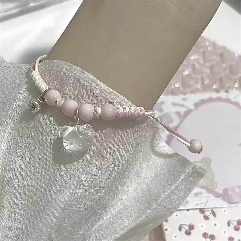 Hellokitty สร้อยข้อมือเชือกมือผงทอมือเฉพาะของขวัญแฟนนักเรียนน่ารัก Hello Kitty ปรับได้ ราคา ถูกที่สุด ดีลบีเคเค แกลเลอรีภาพที่ 6