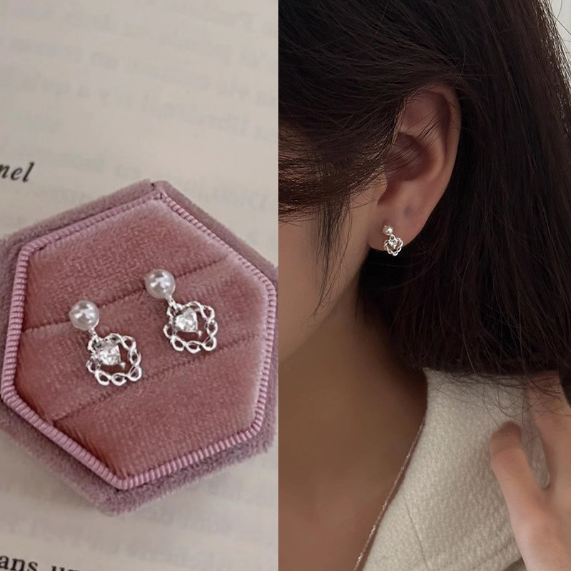 แฟชั่น S925 Silver Plated Bowknot Dangle ต่างหูเจาะหู Studs อุปกรณ์เสริม