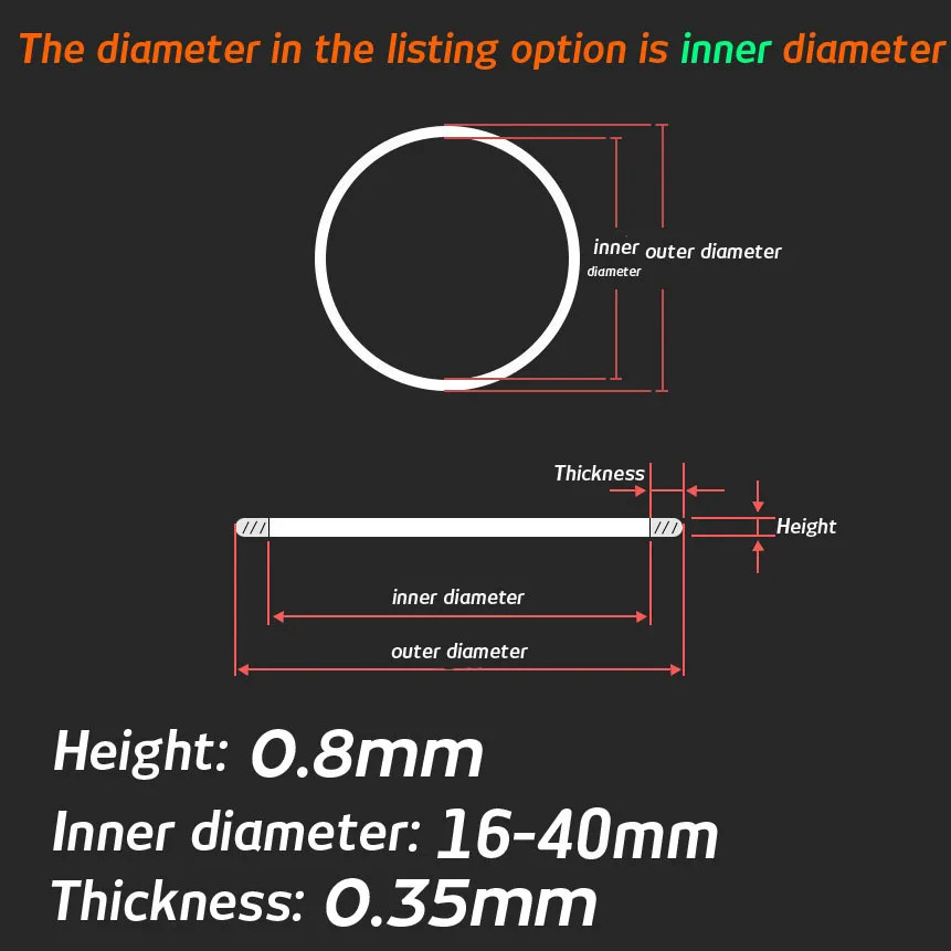 16มิลลิเมตร-40มิลลิเมตรสีขาวความสูง0.8มิลลิเมตรหนา0.35มิลลิเมตรนาฬิกาคริสตัลปะเก็นกันน้ําแหวนสําหรับด้านหน้านาฬิกาซ่อมชิ้นส่วนแก้วอุปก - รูปที่ 2