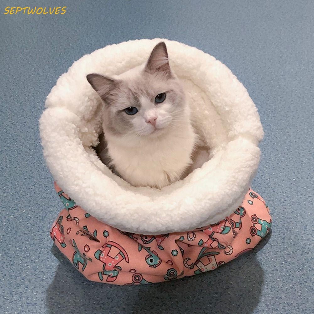 Septwolves ถุงนอนแมว, การ์ตูนอุโมงค์หนารังแมว, น่ารักกึ่งปิดนุ่มสบาย Cat Nest Kennel ฤดูหนาว