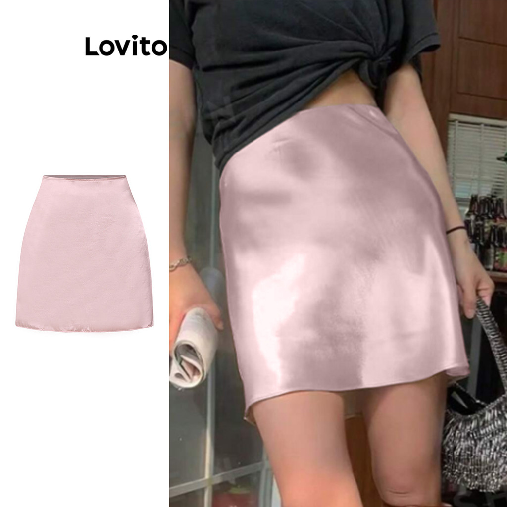 Lovito กระโปรงธรรมดาเรียบหรูสำหรับผู้หญิง L104ED973