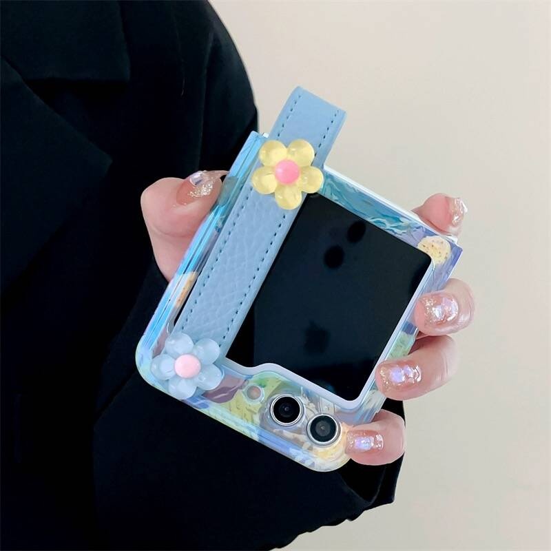 Luken แฟชั่นเกาหลีดอกไม้สายรัดข้อมือ Pearl Chain เคสโทรศัพท์สําหรับ Samsung Galaxy Z Flip6 สําหรับ G