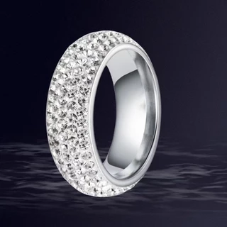 หญิง ins สไตล์ Niche High-End หรูหราห้าเจาะดินเพชรเต็มแหวนสแตนเลสเครื่องประดับเพชร