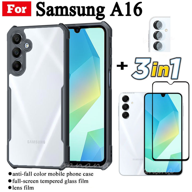 3 IN 1 Samsung A16 A 16 เคสโทรศัพท์มือถือป้องกันการล่มสลายสําหรับ Samsung A06 ฟิล์มกระจกนิรภัย + ฟิล
