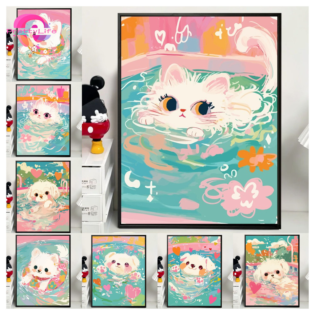 Pl การ์ตูนแมว 5D DIY เพชรทาสีคริสตัลรอบฝังเพชรชุดเพชรน้ําเพชรภาพวาดตกแต่งบ้าน 30x40 ซม.