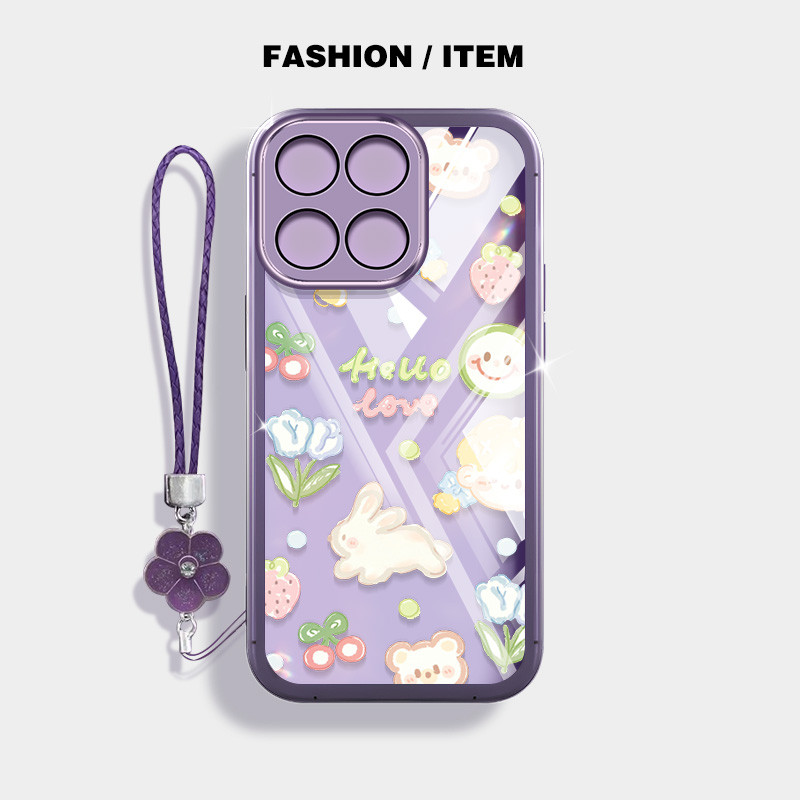 เคสโทรศัพท์ลายการ์ตูนน่ารักสําหรับ Xiaomi 14T Pro 5G ปลอกฝาครอบป้องกันโปร่งใสพร้อมเชือกแขวนดอกไม้