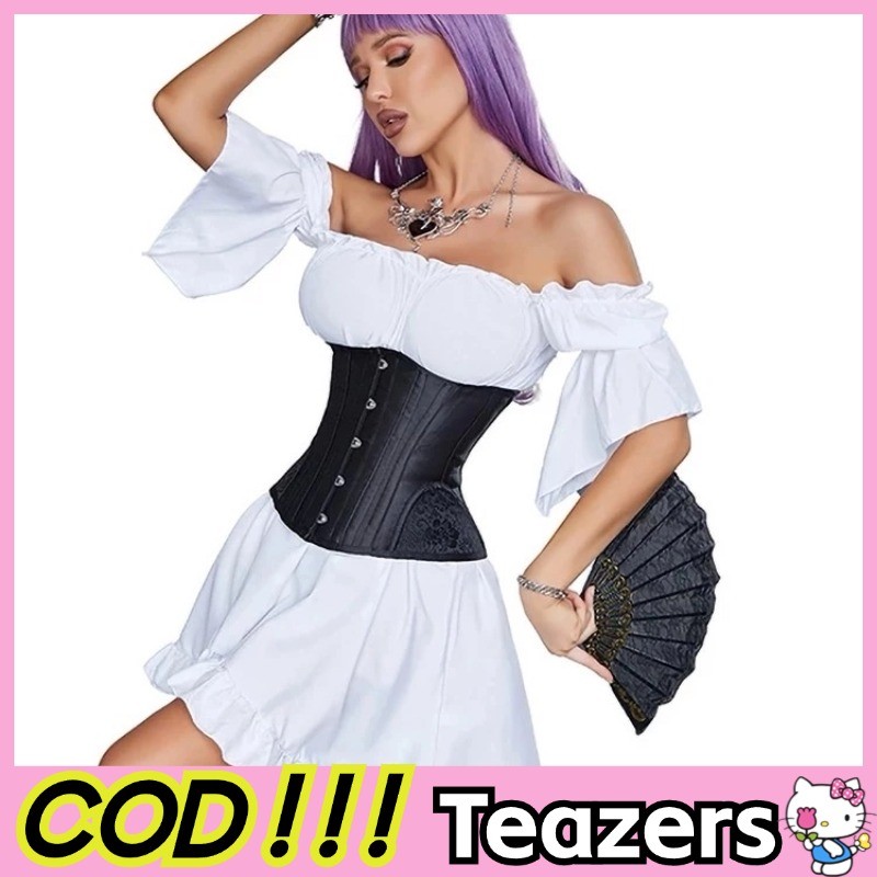 คอร์เซ็ทเอวคอด Corset สีดำ Black lace ไม่ค้ำหน้าอกให้อึดอัด คอร์เซ็ทรัดเอว สายรัดหน้าท้อง