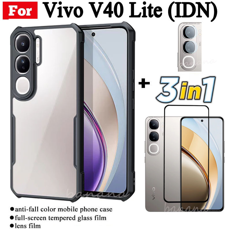 3 IN 1 Vivo V40 Lite เคสโทรศัพท์มือถือป้องกันการล่มสลายสําหรับ Vivo V40Lite ฟิล์มกระจกนิรภัย + ฟิล์ม