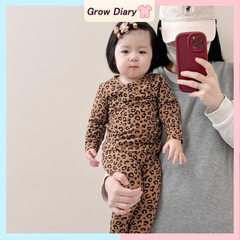 เด็กสาวเสือดาวพิมพ์ชุดนอนชุดสาวแขนยาวบ้านเสื้อผ้าชุด2-7ปี