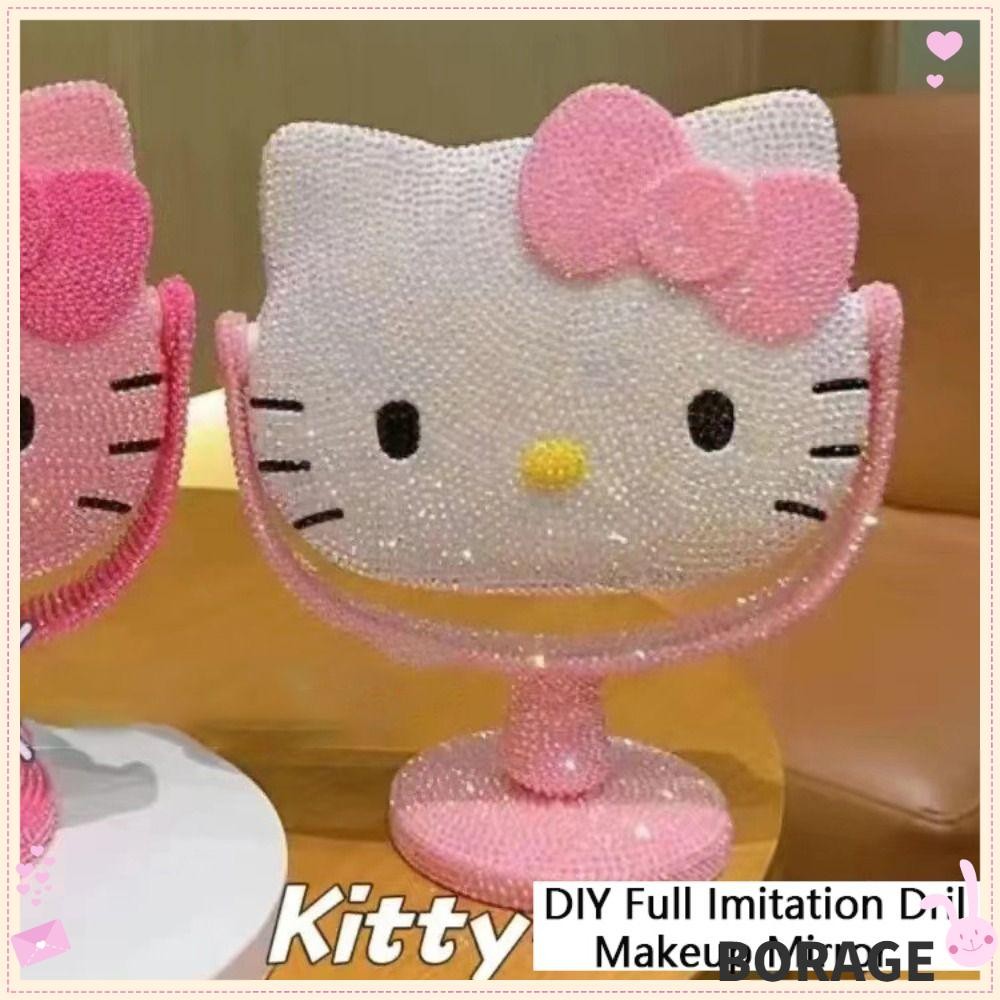 กระจกแมว BORAG KT, กระจกแต่งหน้าการ์ตูน Hellokitty ABS, น่ารักเต็มรูปแบบเจาะ Ins สไตล์ DIY ความงาม KT กระจกนักเรียน