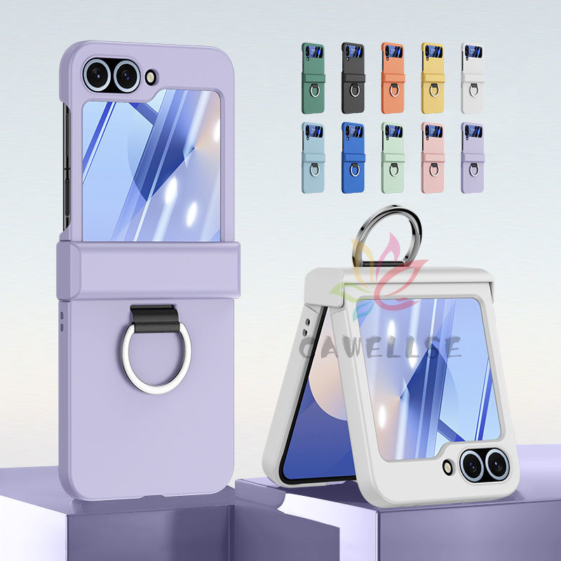 Slim Candy สีผู้ถือแหวนปลอก Samsung Galaxy Z Flip 6 Z Flip 5 4/3 บานพับเต็ม Matte Case กันกระแทก Smooth Hard PC ฝาหลัง Flip5 Flip6