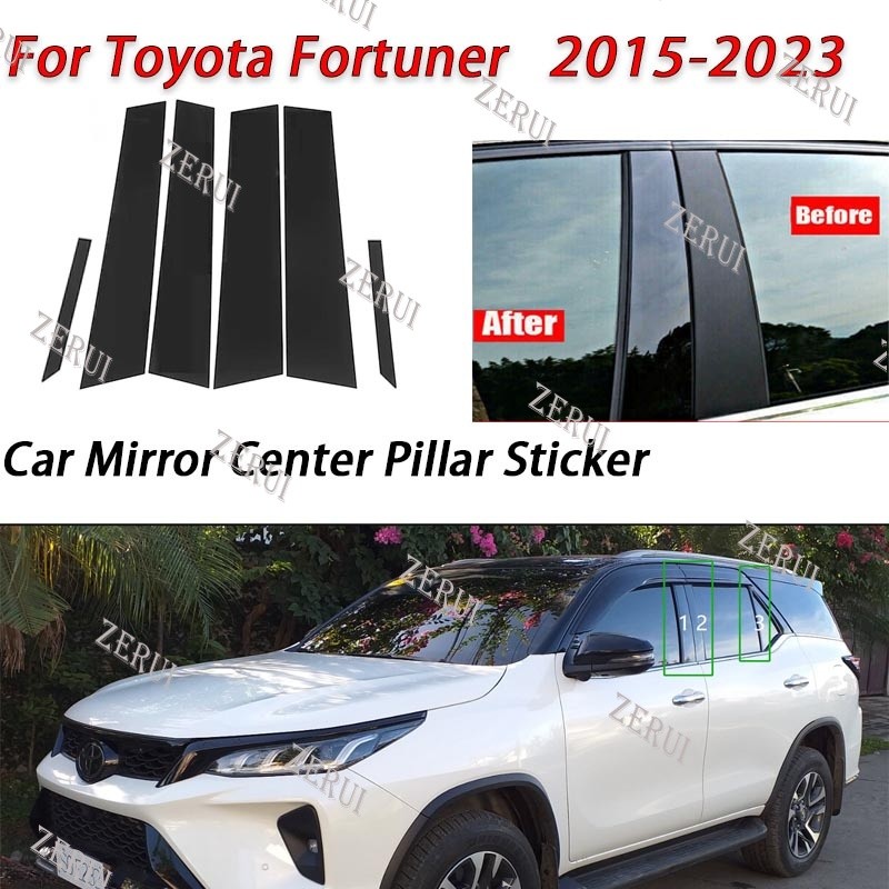 Zr สําหรับ Toyota fortuner สีดําเงารถประตูหน้าต่างคอลัมน์ศูนย์ BC เสาโพสต์สติกเกอร์ Trim กระจกตกแต่งฟิล์มสําหรับ fortuner AN50/60 AN150/160 2015-2023 อุปกรณ์เสริม