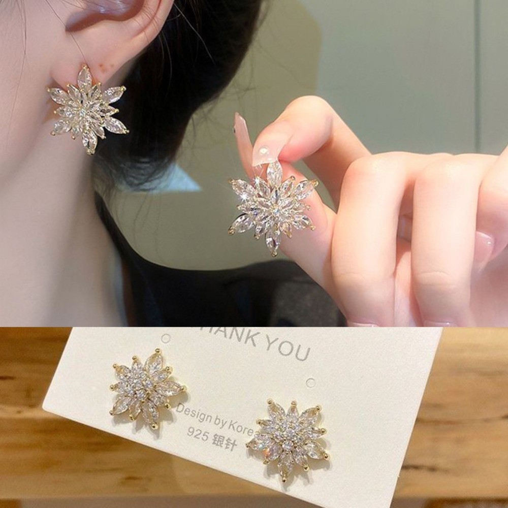 Merry Christmas Earings ต่างหูเกล็ดหิมะ Rhinestone เต็มรูปแบบสําหรับผู้หญิงเครื่องประดับแฟชั่น Xmas ของขวัญ