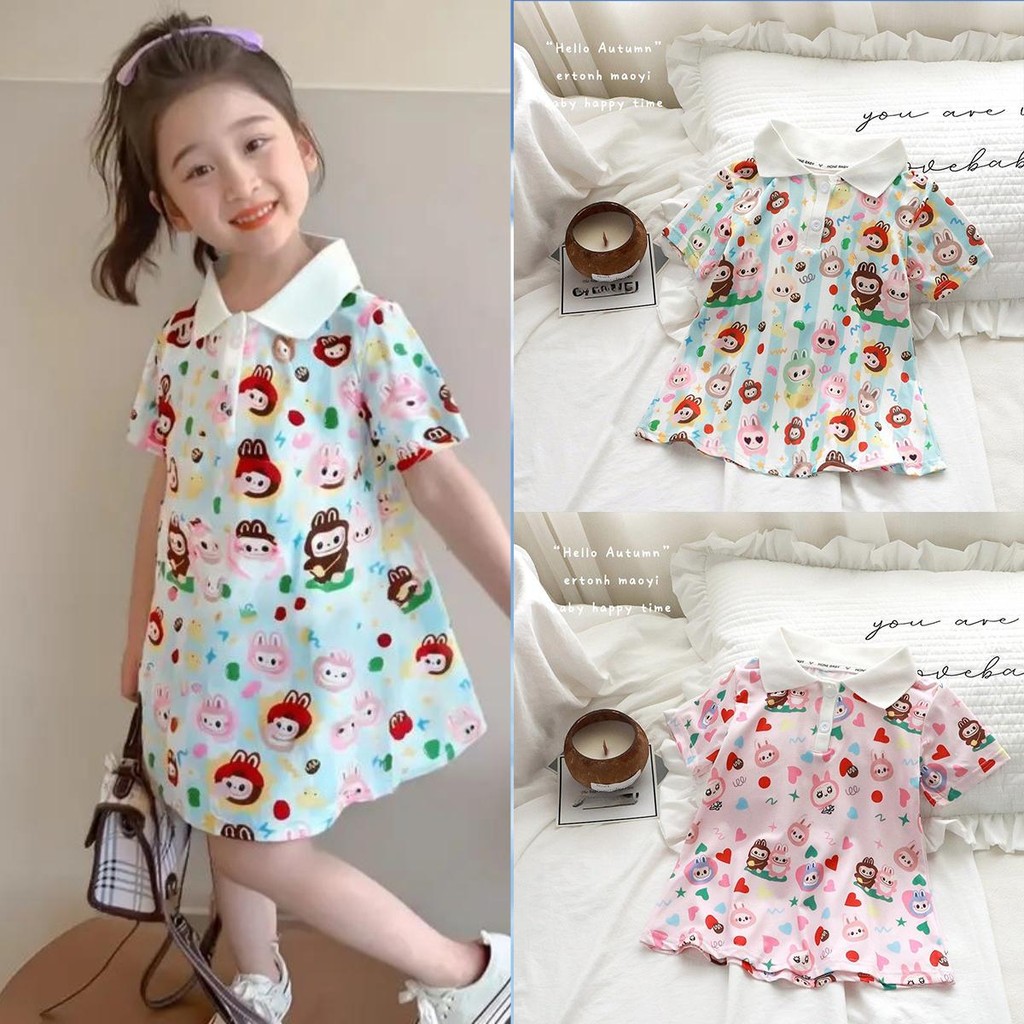 พร้อมส่ง ชุดโปโลเด็กผู้หญิงลาบูบู้น่ารักๆ เดรสโปโลลาบูบู้ลูกสาวลายการ์ตูนน่ารักๆ ผ้านุ่มลิ่นใส่สบาย 【DA-CC】