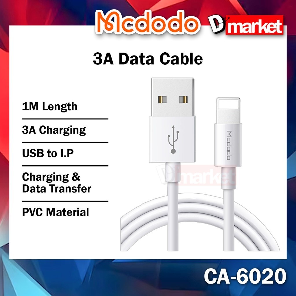 Mcdodo CA-602 สายเคเบิลข้อมูล 3A สายชาร์จ สาย USB ความยาว 1M Mcdodo CA-6020 Mobile Kabel 100cm Mcdod