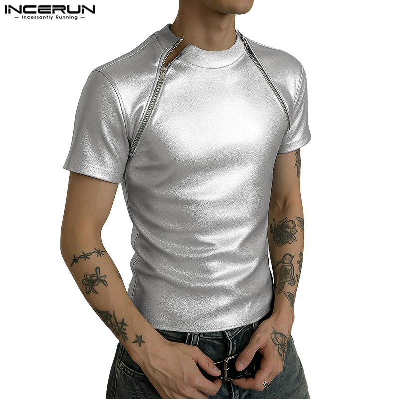 เสื้อยืดแขนสั้นดีไซน์ซิปแฟชั่นสำหรับผู้ชาย