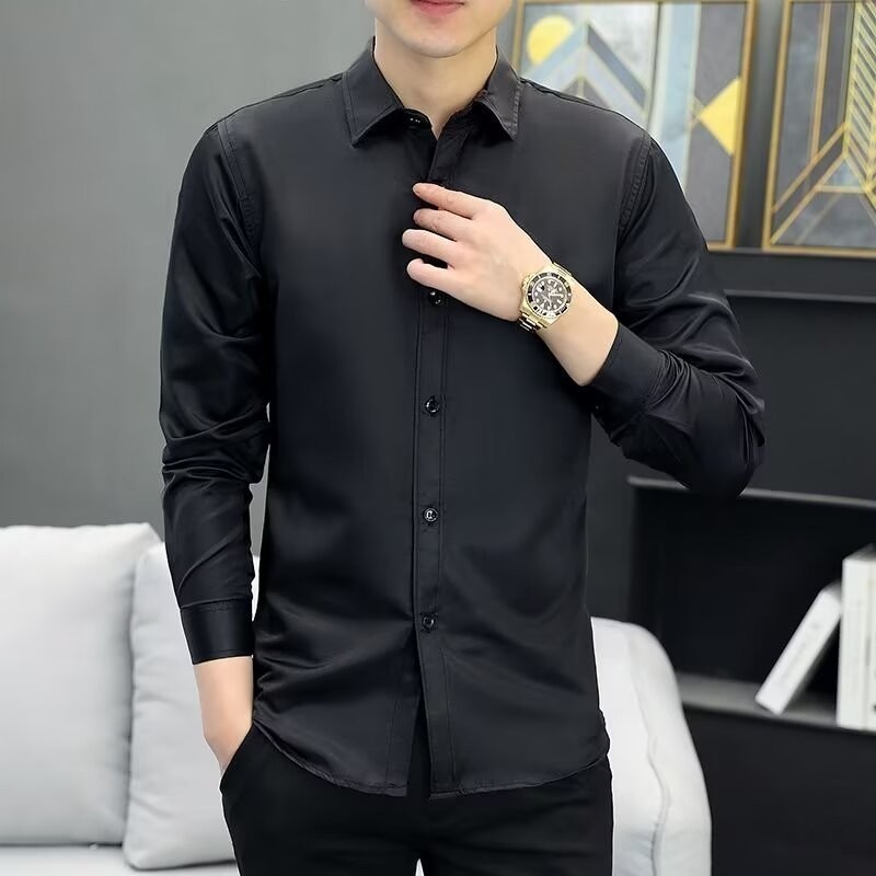 Cizhou เสื้อเชิ้ตผู้ชายแขนยาวสีดำ เรียบหรู เหมาะสำหรับสวมใส่ไปทำงานในออฟฟิศและโอกาสทางการงาน