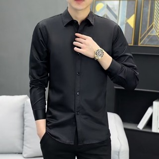 Cizhou เสื้อเชิ้ตแขนยาวผู้ชาย สีดํา เรียบหรู ใส่ทำงาน สำนักง…