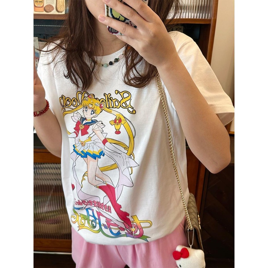 (จัดส่งตลอด 24 ชั่วโมง)เสื้อยืด Oversize เสื้อยืดลิขสิทธิ์ลาย Sailor Moon สำหรับสายอนิเมะ สุดคิ้วท์ ผ้าฝ้าย 100%