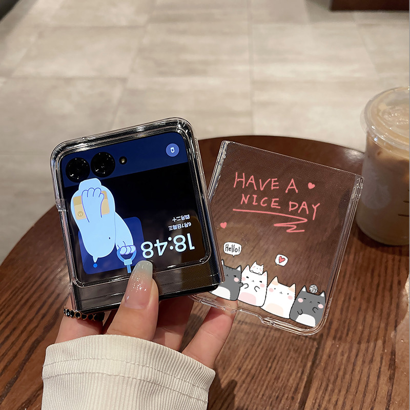 แมวการ์ตูนน่ารัก Motorola Moto Razr 60 Ultra Moto Razr 40 50 60 Ultra เคสโทรศัพท์ Ultra-Thin โปร่งใส PC Hard ฝาครอบกันกระแทก Shell - รูปที่ 6