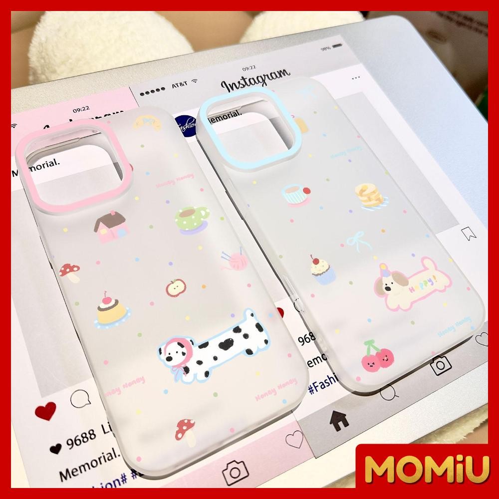 MOMiU - เคลือบด้าน TPU เข้ากันได้สำหรับ เคสไอโฟน11 เคส iphone 16 Pro Max 7Plus XR 12 13 14 15 เค้กลูกหมาสุดน่ารัก