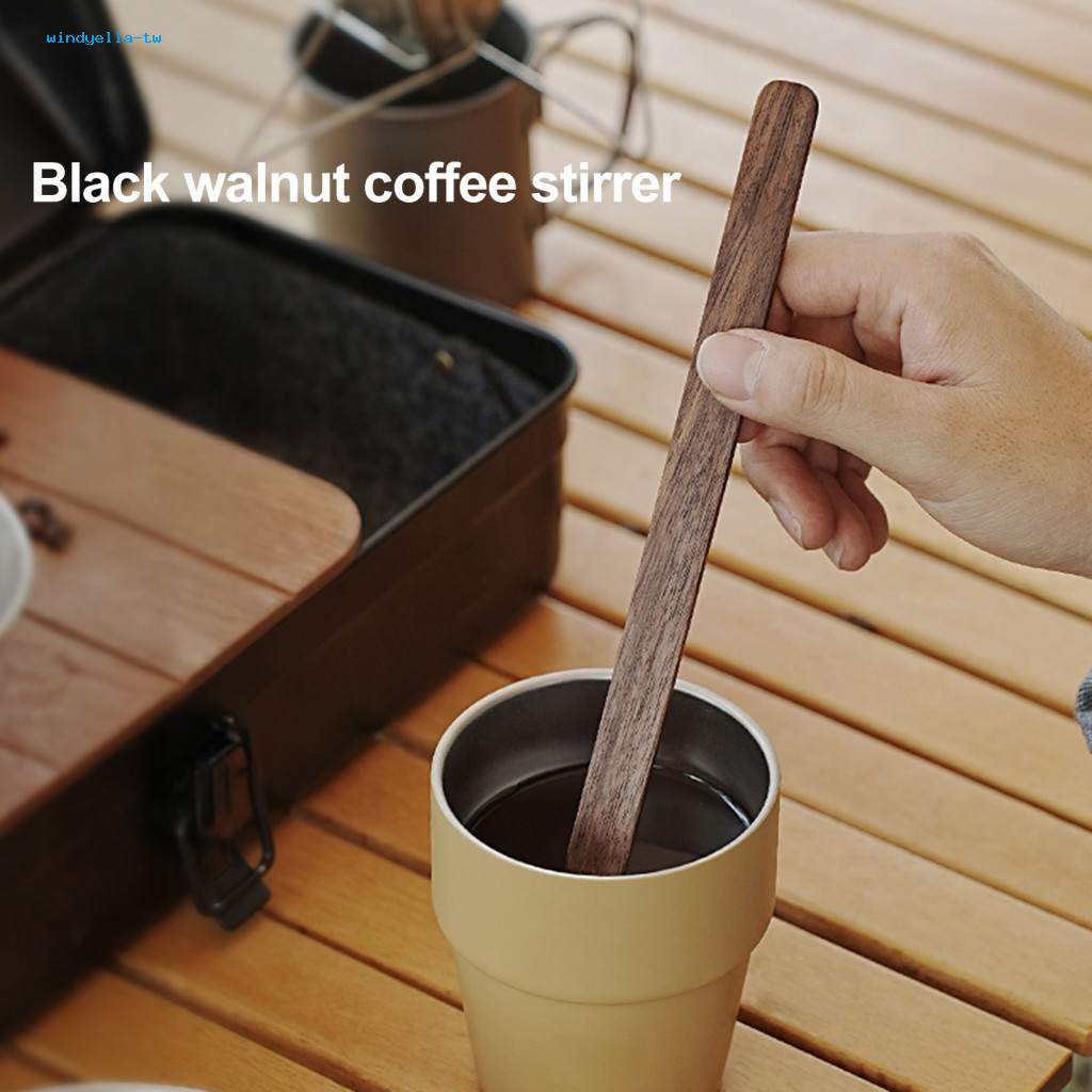 WD Handcrafted ไม้กวนไม้ธรรมชาติผสม Rod แบบพกพาสีดํา Walnut Coffee Stirrer สําหรับ Outdoor Camping ด